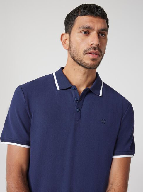 Nash Tipped Short Sleeve Polo, Blue, hi-res