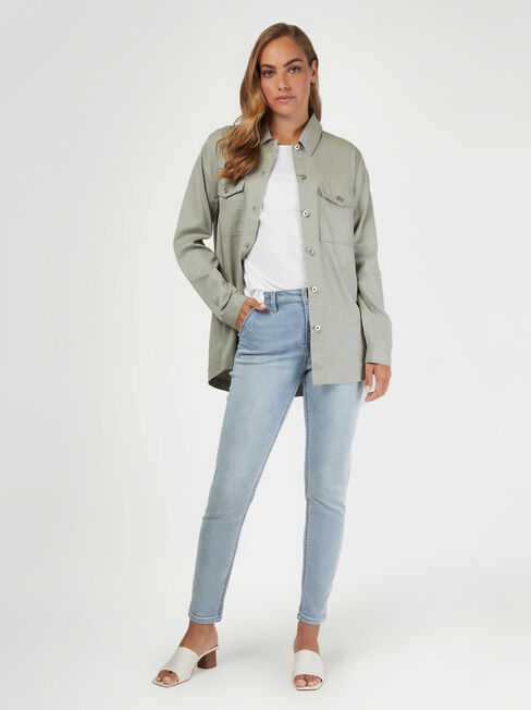 Sasha Cotton Shacket, Green, hi-res