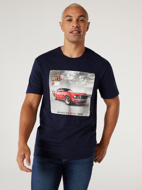 SS Ford Mustang Boss 302 Print Crew Tee, Blue, hi-res