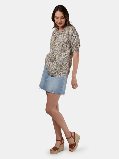 Kristine Shirred Sleeve Top, Print, hi-res