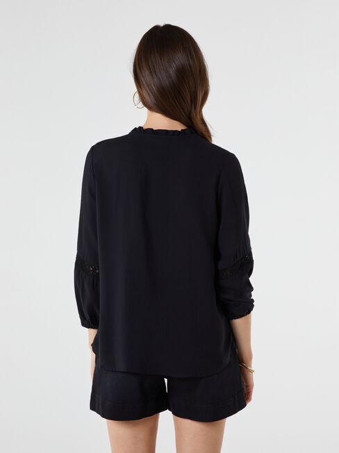 Fawn lace Insert Blouse, Black, hi-res