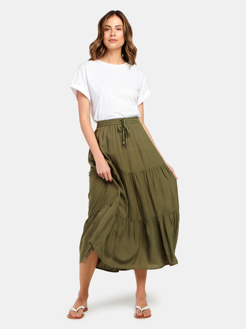 Tiffany Tiered Midi Skirt, Green, hi-res