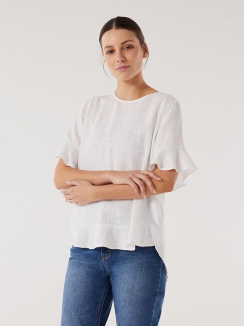 Alivia Ruffle Hem Top, White, hi-res