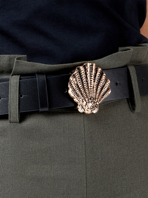 Shell Buckle Belt, Black, hi-res