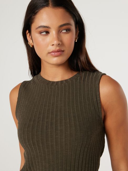 Sara Cozy Rib Tank, Moss, hi-res