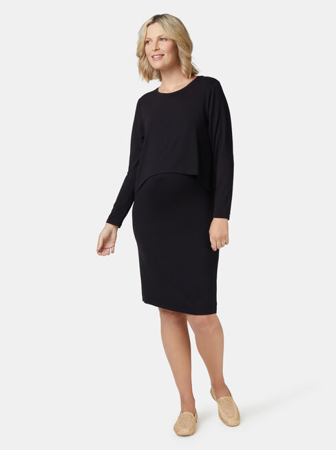 Lina Long Sleeve Maternity Dress, Black, hi-res