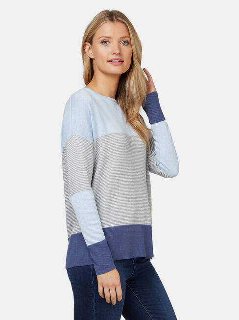 Chloe Colour Block Knit, Blue, hi-res