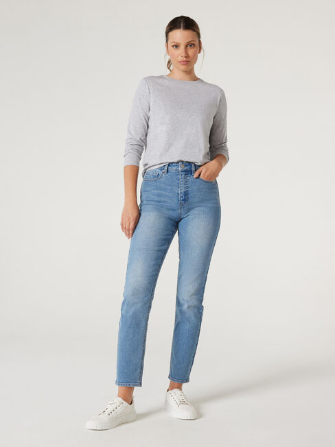 Essential Long Sleeve Crew Neck, Grey, hi-res