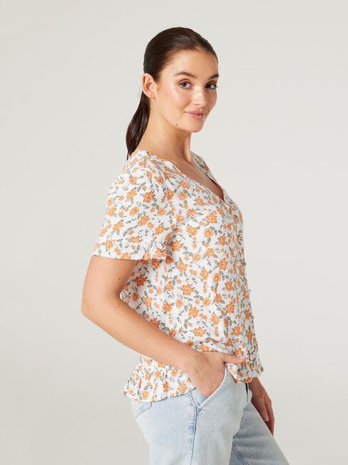 Angela Button Through Top, Trailing Floral, hi-res