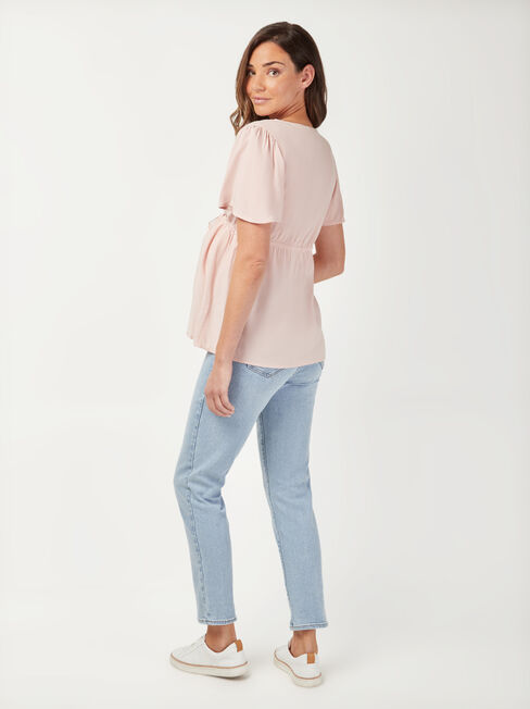 Amy Drawstring Waist Maternity Top, Pink, hi-res