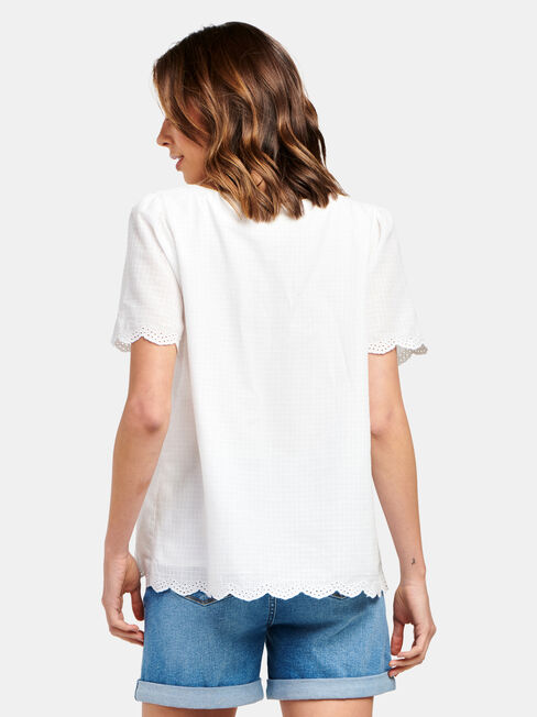 Sara Square Neck Textured Top, White, hi-res
