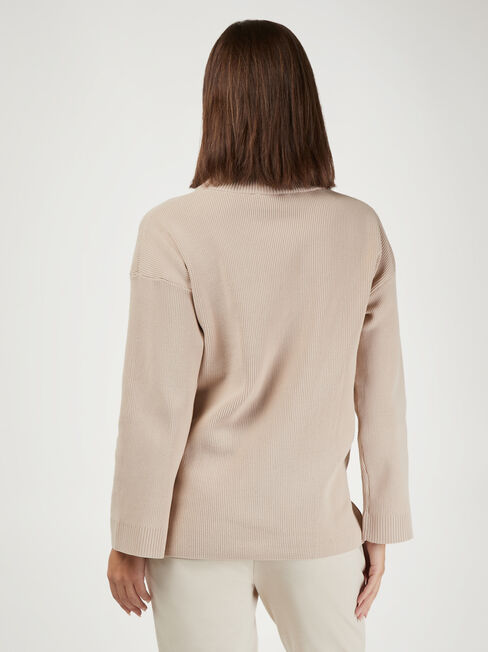 Gloria High Neck Half Zip Knit, Sandwash, hi-res