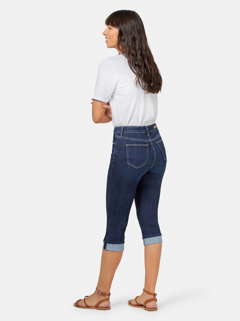 Aggie Mid Waisted Pedal Pusher, Dark Indigo, hi-res