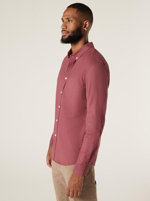 Heston Oxford Long Sleeve Shirt, Berry, hi-res