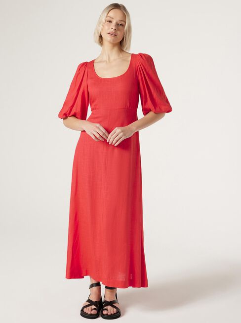 Lottie Volume Sleeve Dress, Red, hi-res