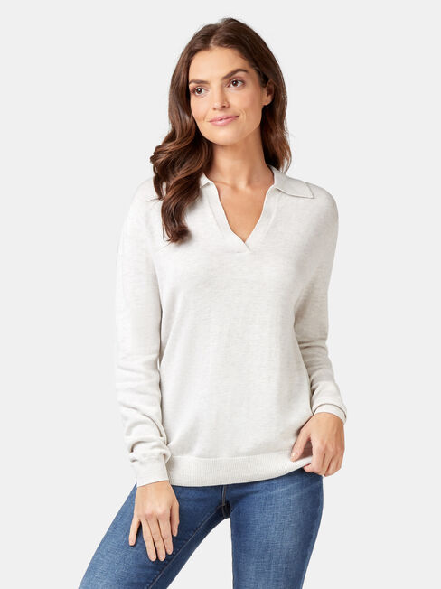 Iris Collared Knit, White, hi-res