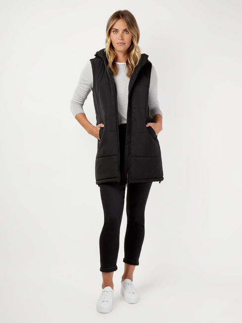 Belinda Longline Padded Vest, Black, hi-res