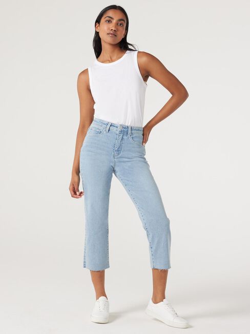 Annie Mid-Waisted Straight Capri, Light Indigo, hi-res