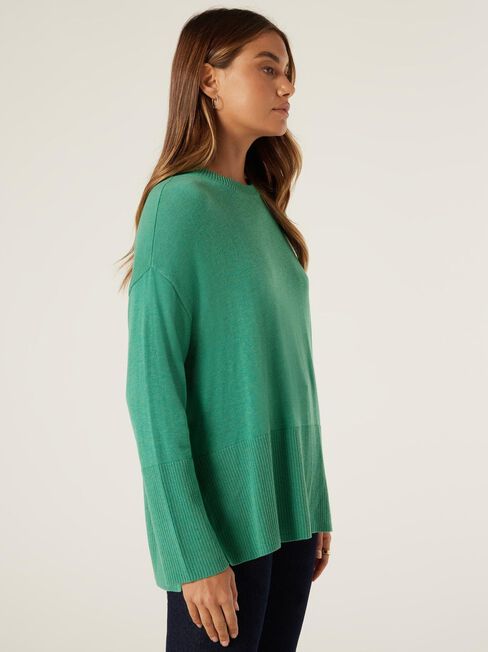 Kassie Crew Neck Boxy Knit, Emerald Green, hi-res