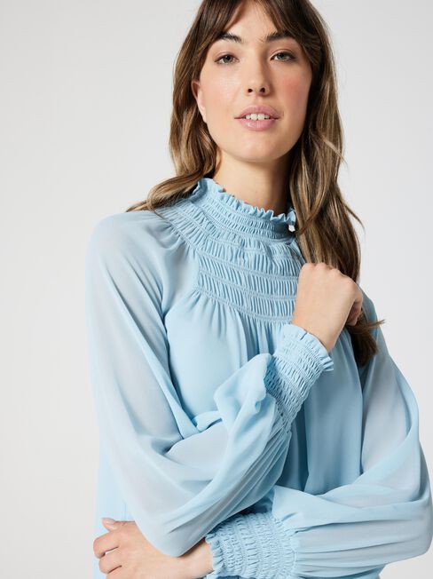 Sienna Shirred Neck Raglan Blouse, Powder Blue, hi-res