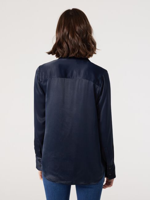 Katia Satin Shirt, Blue, hi-res