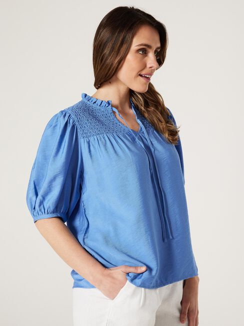 Jessie Shirred Yoke Top, Sapphire, hi-res