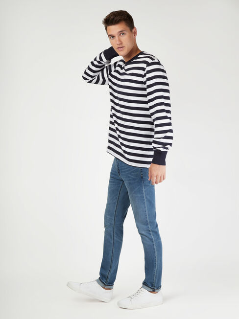 LS Wilton Stripe Crew Tee, White, hi-res