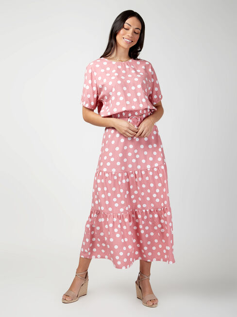 Sara Belted Tiered Skirt, Pink, hi-res