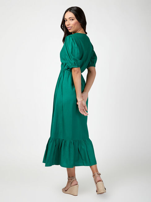 Lila Wrap Front Midi Dress, Green, hi-res