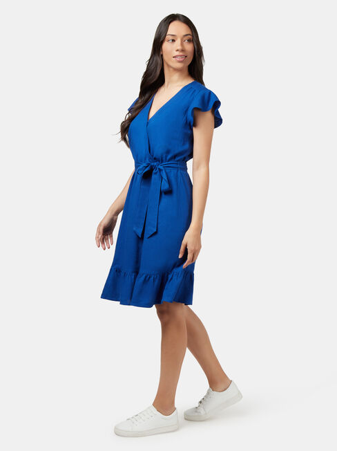 Arianna Wrap Front Dress, Blue, hi-res