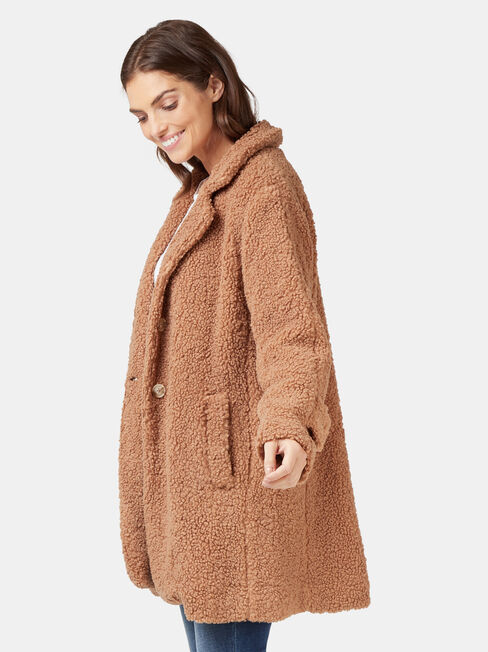 Kyra Longline Teddy Jacket, Brown, hi-res