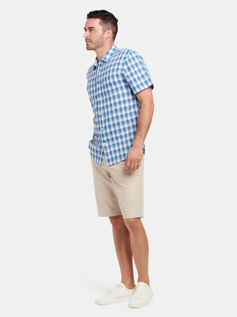 Trent Short Sleeve Check Shirt, White, hi-res