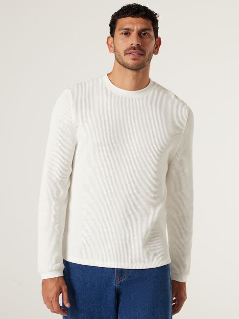 Berlin Waffle Crew Neck Long Sleeve Tee, Chalk, hi-res