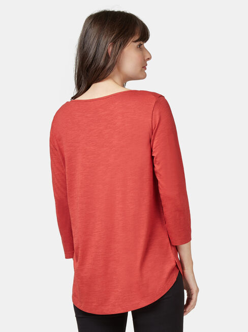 Boat Neck Pocket Tee, Red, hi-res