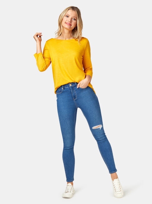 Essential Boatneck Tee, Yellow, hi-res