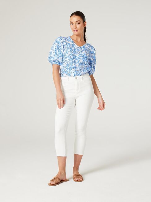 Carla Puff Sleeve Top, Blue Botanical, hi-res