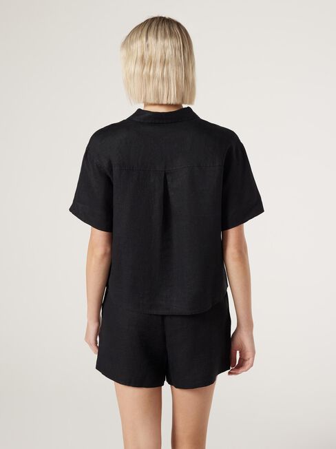 J-Luxe Classic Linen Relaxed Shirt, Black, hi-res