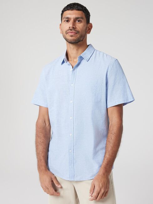 Wolf Textured Short Sleeve Shirt, Sky, hi-res