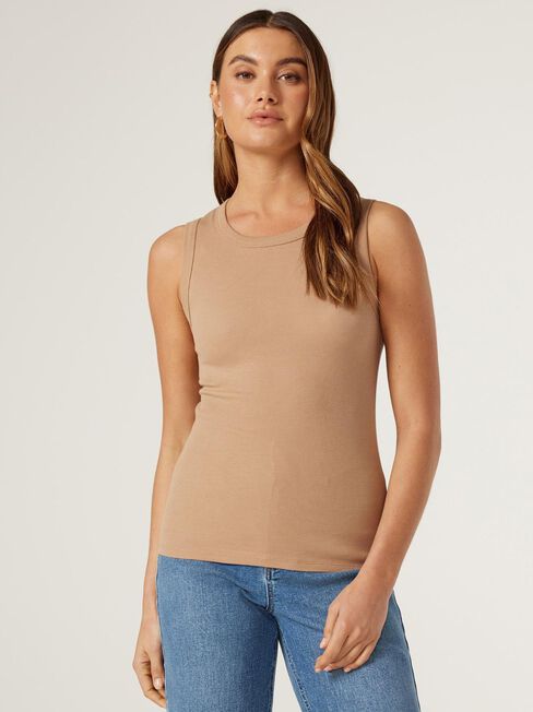 Classic Rib Tank, Brown, hi-res