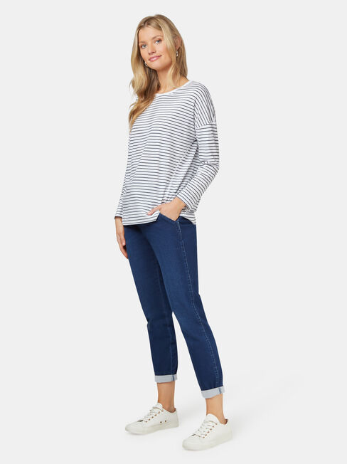 3/4 Sleeve Drop Shoulder Tee, Blue Stripe, hi-res