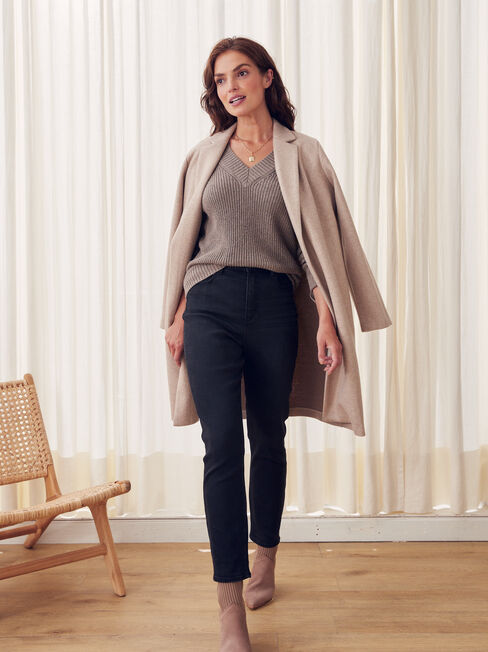 Logan V-Neck Chunky Knit, Brown, hi-res