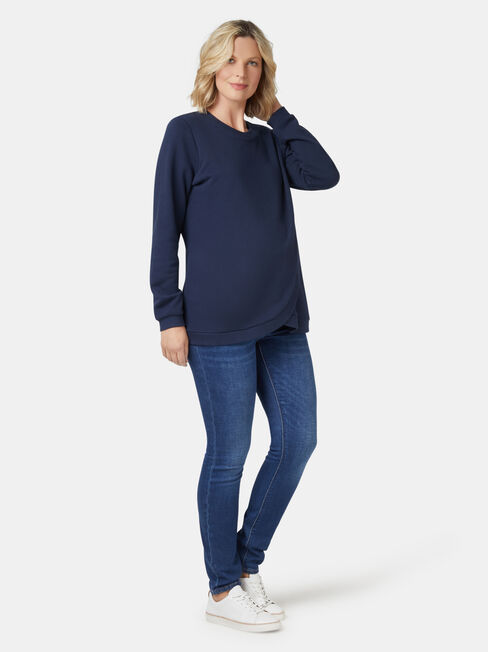 Violet Cross Over Maternity Sweat, Blue, hi-res