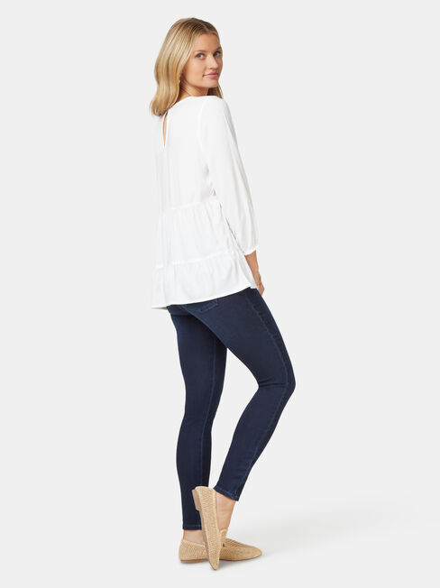 Olivia Long Sleeve Tiered Top, White, hi-res