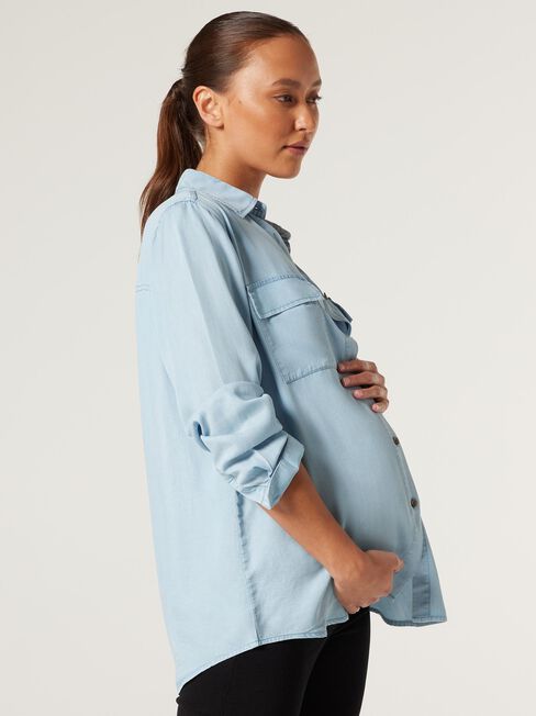 Isla Tencel Maternity Shirt, Chambray, hi-res