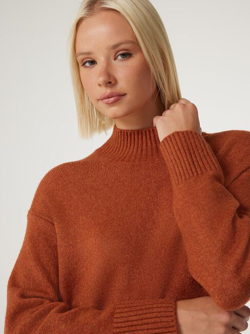 Parker High Neck Souffle Knit, Rust, hi-res