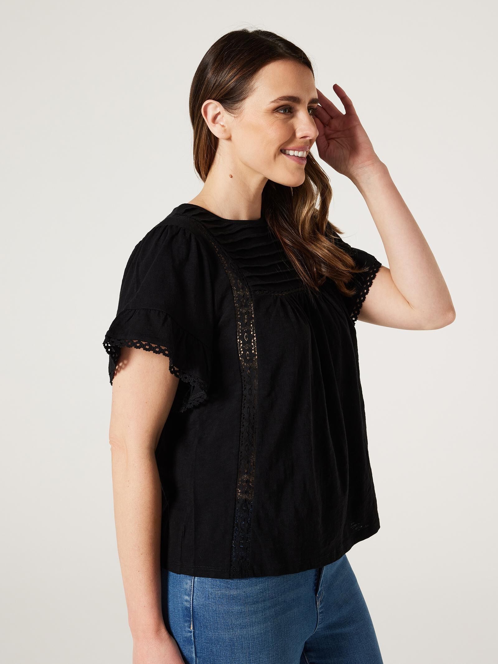 Black ruffle lace top sale