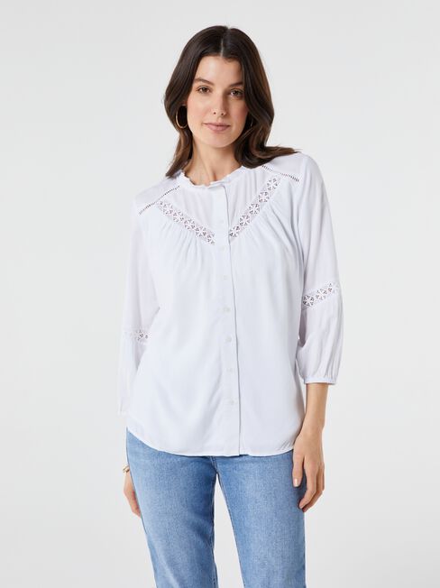 Fawn lace Insert Blouse, White, hi-res