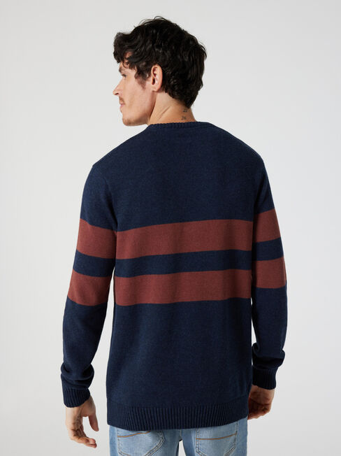 Braxton Panel Stripe Crew Knit, Ink Marle Multi, hi-res