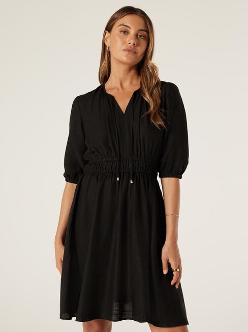 Etta V-Neck Dress, Black, hi-res