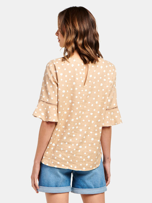 Cora Linen Blend Top, Brown, hi-res